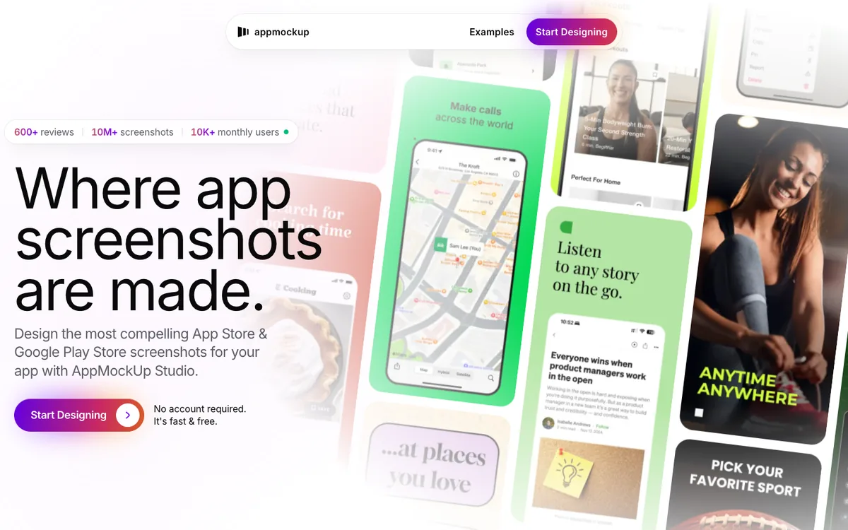 AppMockUp homepage: Where app screenshots are made, no account required