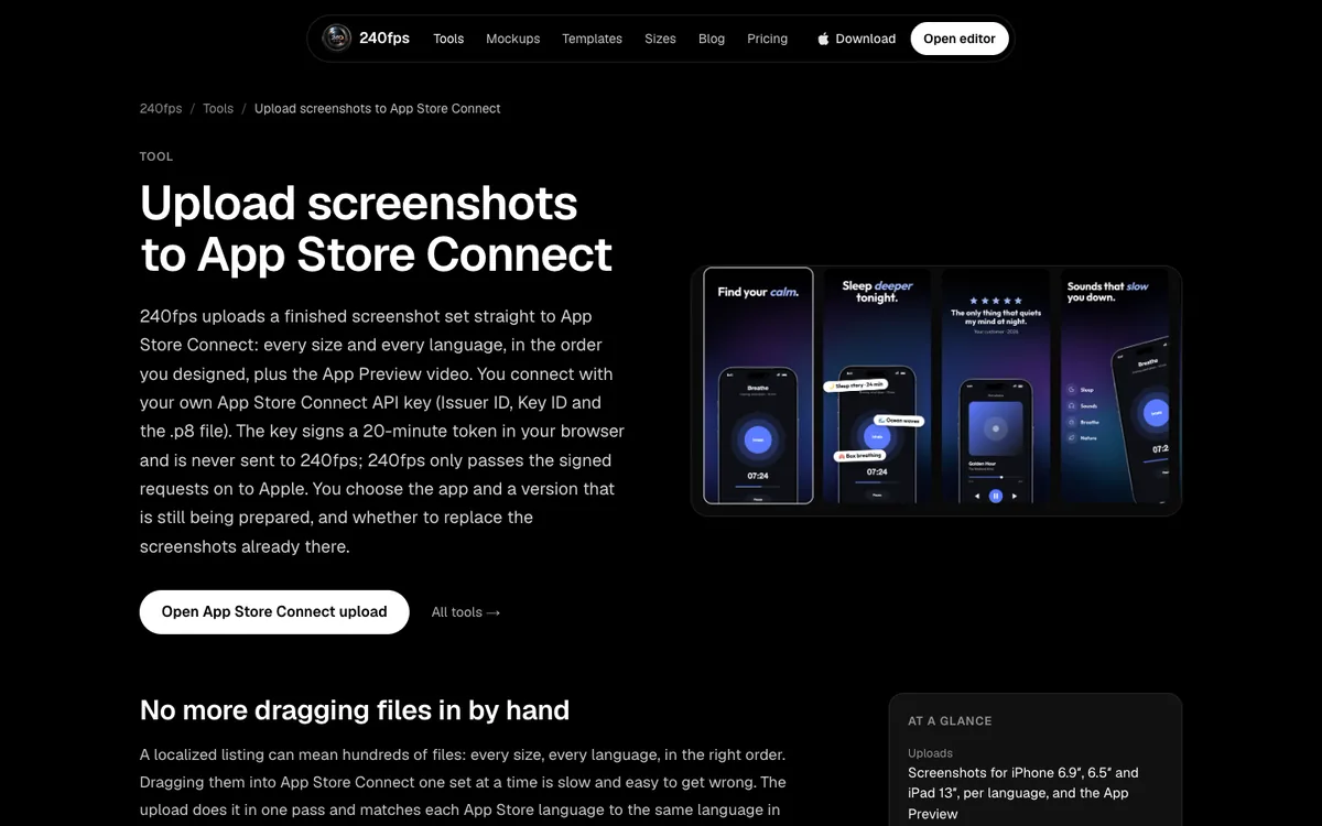240fps: Upload screenshots to App Store Connect, every size and every language