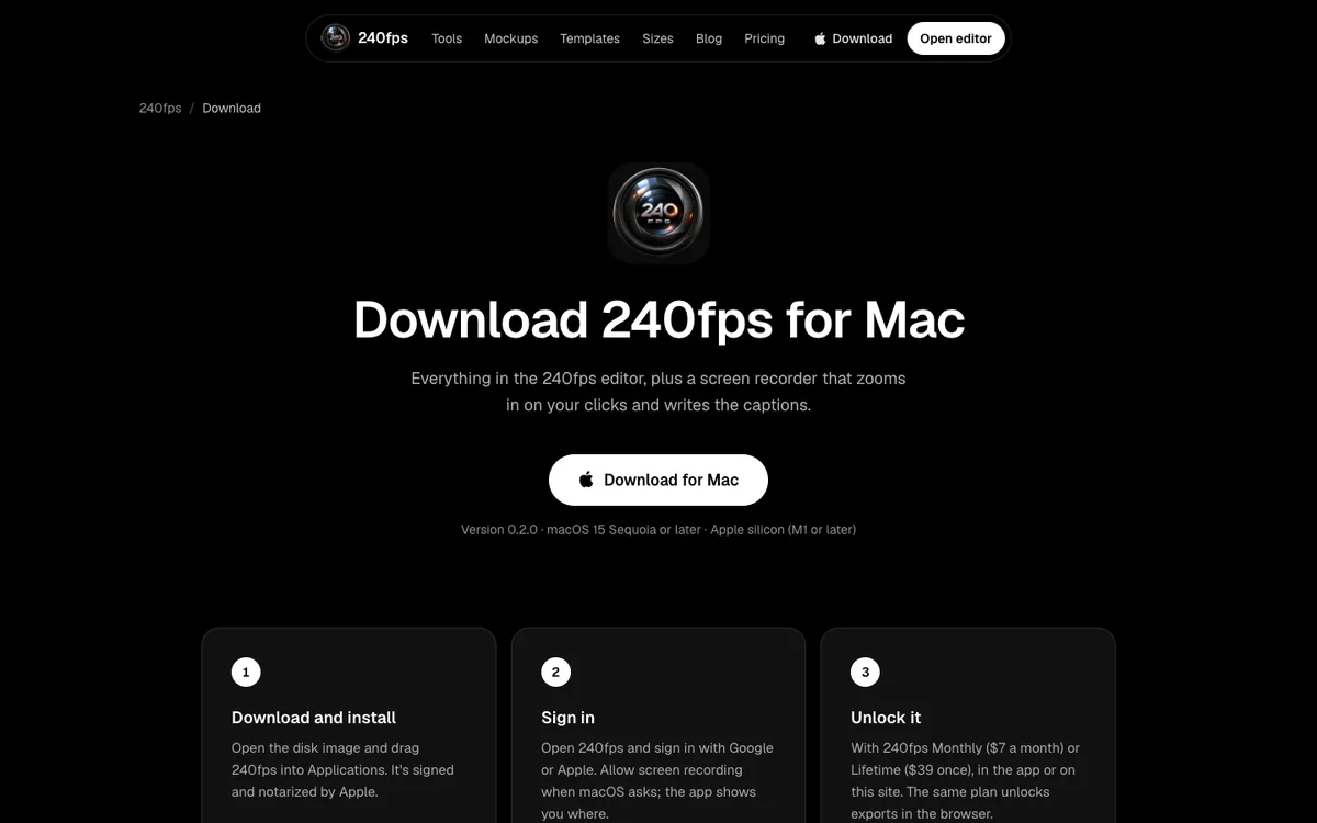 240fps for Mac download page: requirements and how to get started
