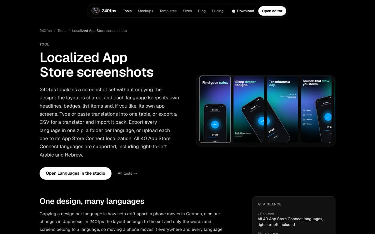 240fps localized App Store screenshots: one design, many languages