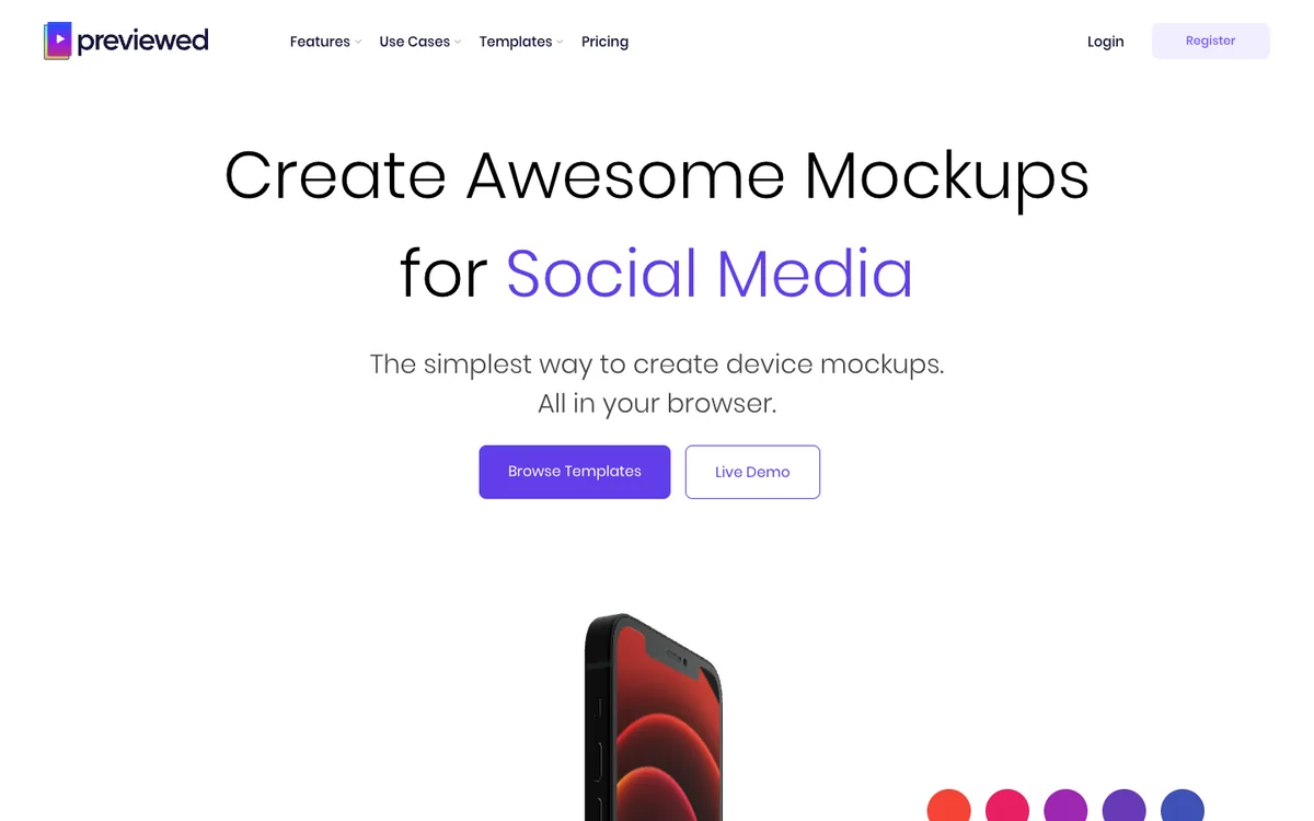 Previewed homepage: Create awesome mockups for social media