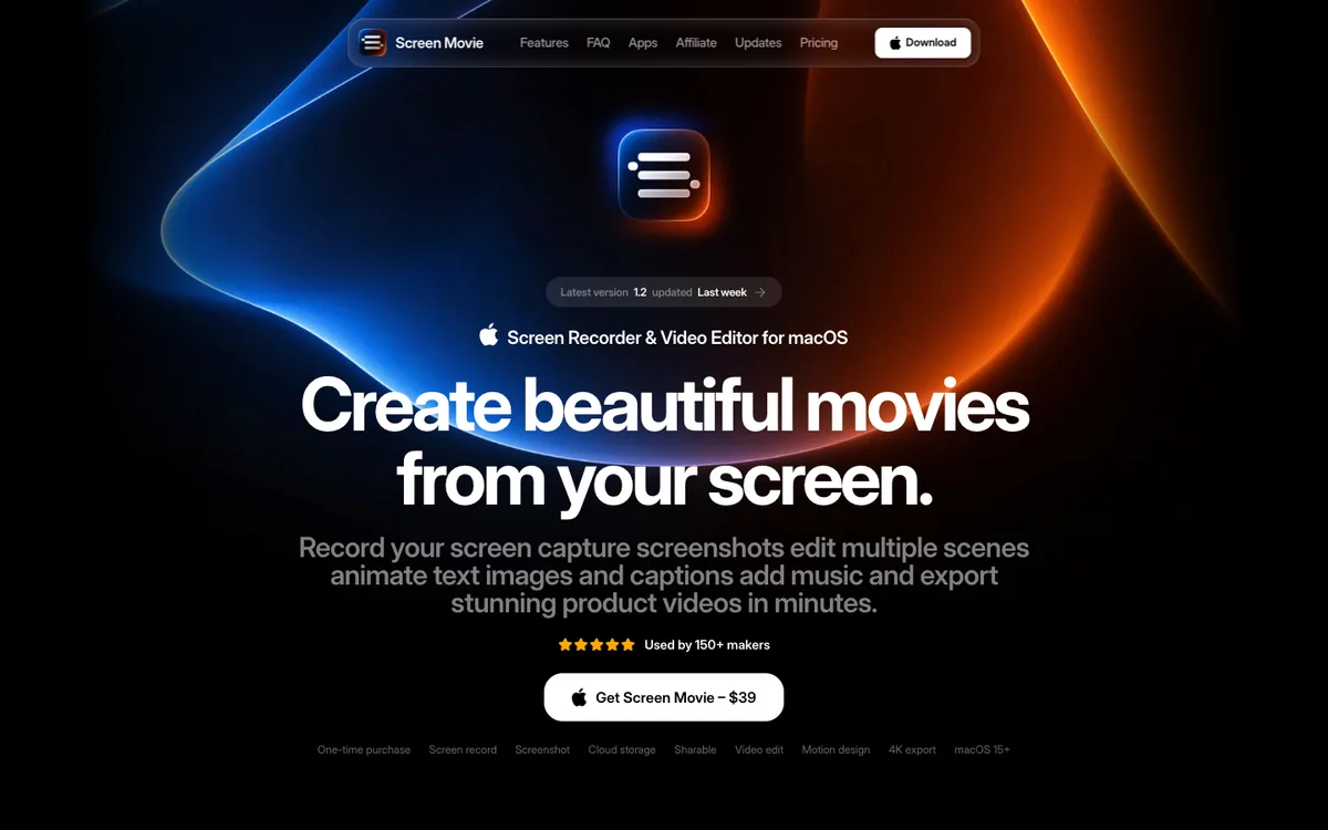 Screen Movie homepage: Create beautiful movies from your screen, Get Screen Movie for $39