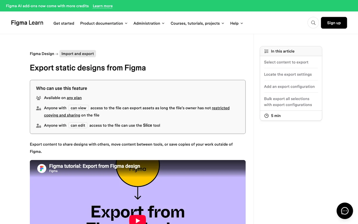 Figma Learn: Export static designs from Figma, available on any plan