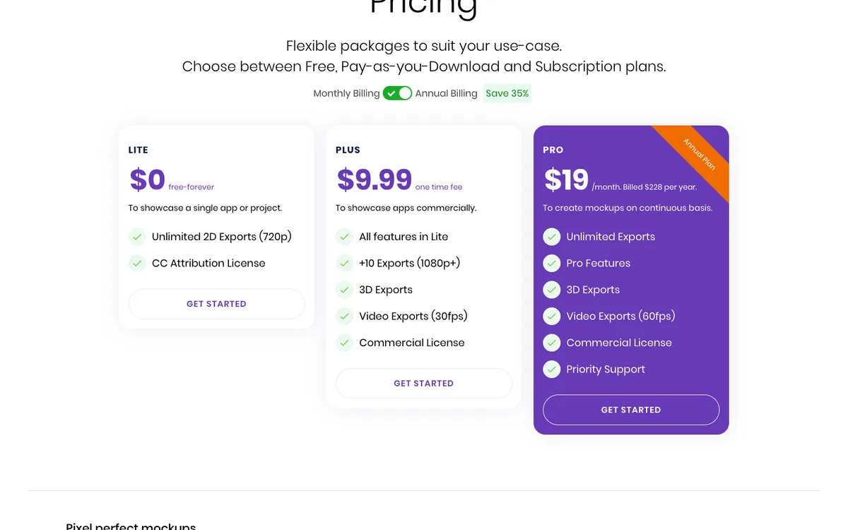 Previewed pricing: Lite free, Plus $9.99 one-time, Pro $19 a month billed $228 a year